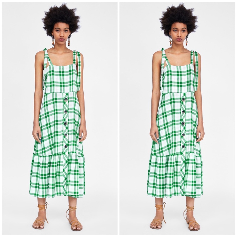 Zara Women Checkered Dress with Buttons